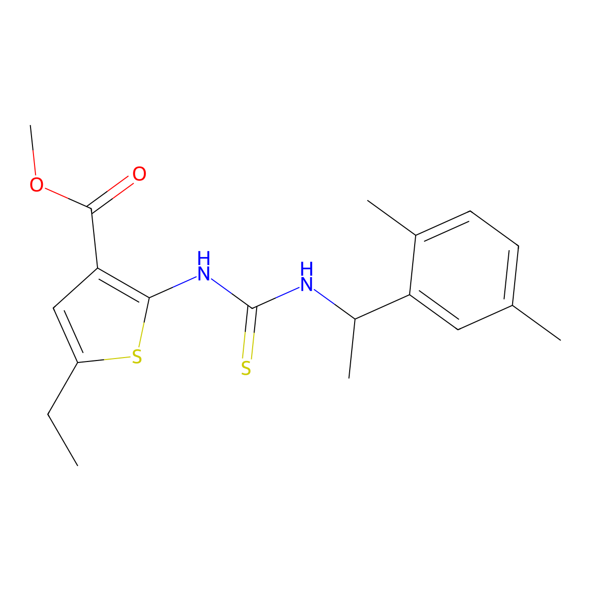 Methyl 2-({[1-(2,5-dimethylphenyl)ethyl]carbamothioyl}amino)-5-ethylthiophene-3-carboxylate molecular structure, CAS 708243-13-4