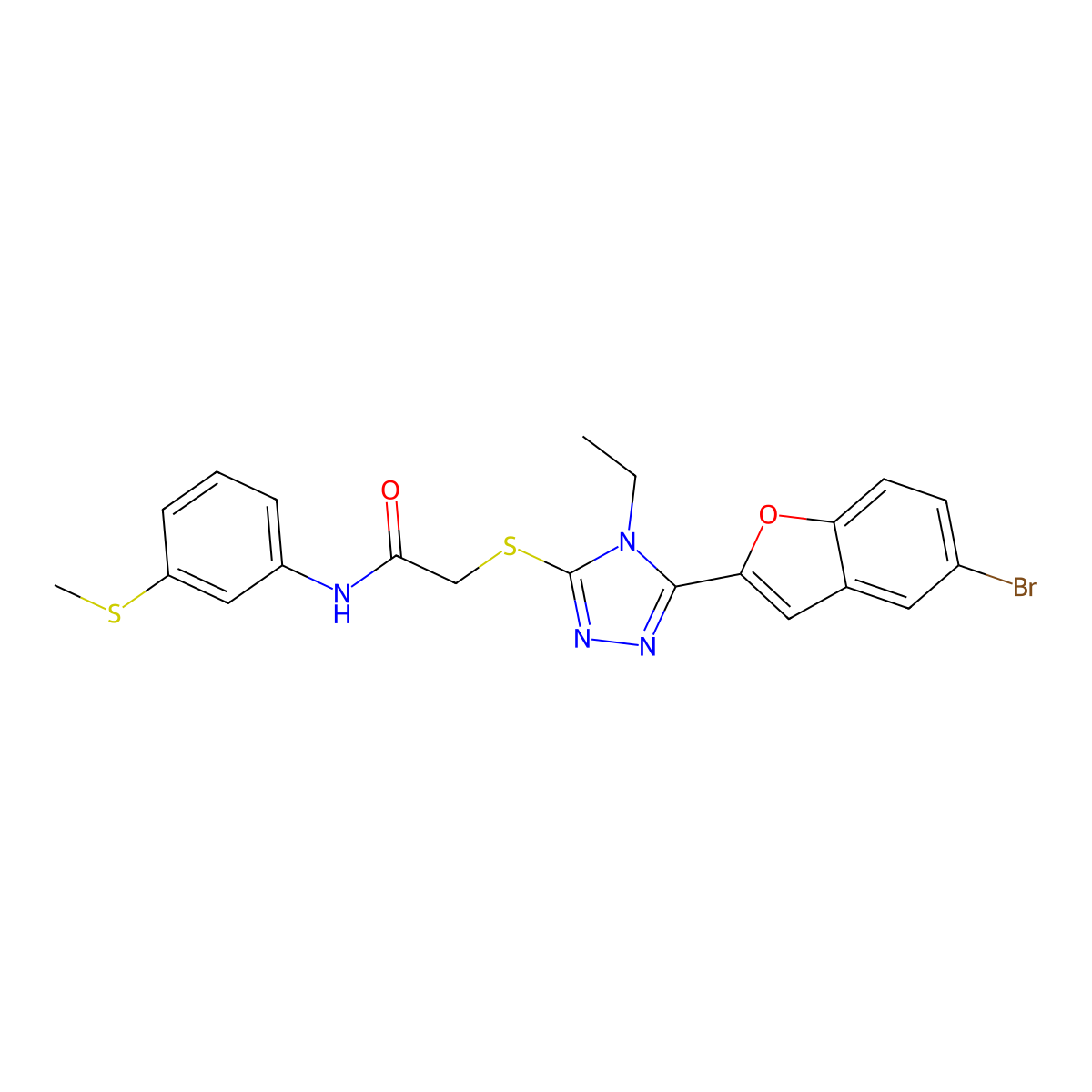 2-[[5-(5-bromo-1-benzofuran-2-yl)-4-ethyl-1,2,4-triazol-3-yl]sulfanyl]-N-(3-methylsulfanylphenyl)acetamide molecular structure, CAS 708243-36-1