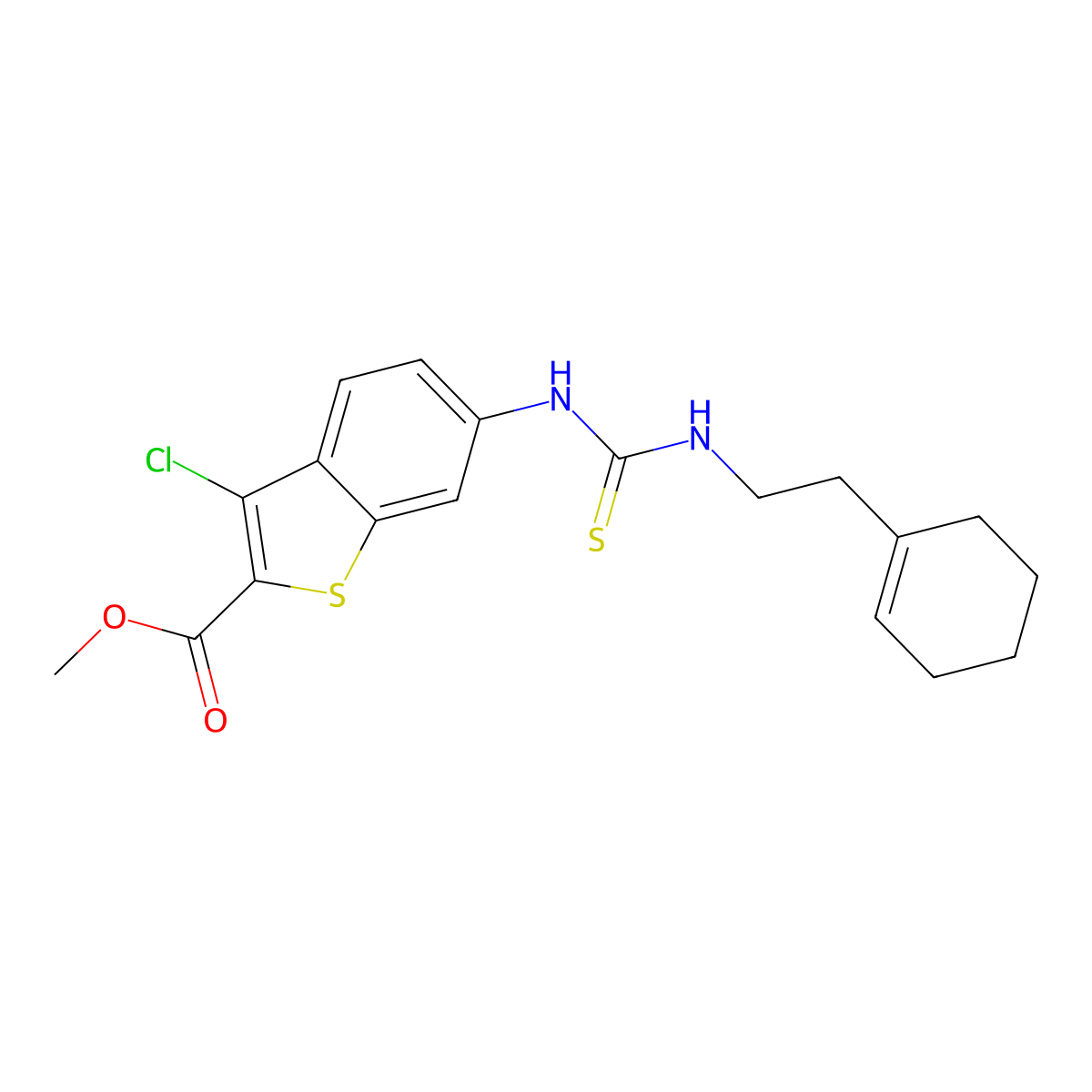 Methyl 3-chloro-6-({[(2-cyclohex-1-enylethyl)amino]thioxomethyl}amino)benzo[b] thiophene-2-carboxylate molecular structure, CAS 708243-50-9