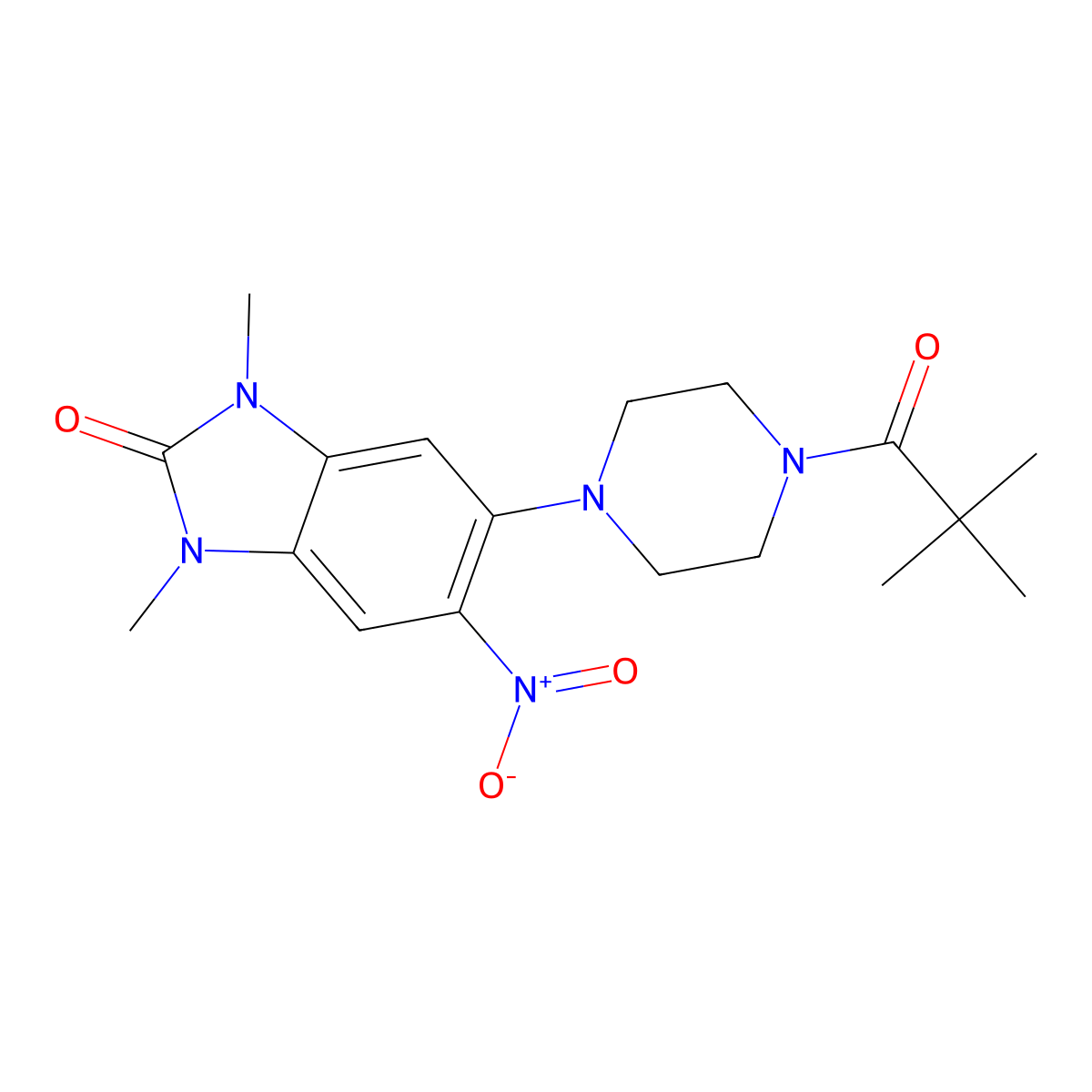 5-[4-(2,2-Dimethylpropanoyl)piperazin-1-yl]-1,3-dimethyl-6-nitrobenzimidazol-2-one molecular structure, CAS 708243-65-6