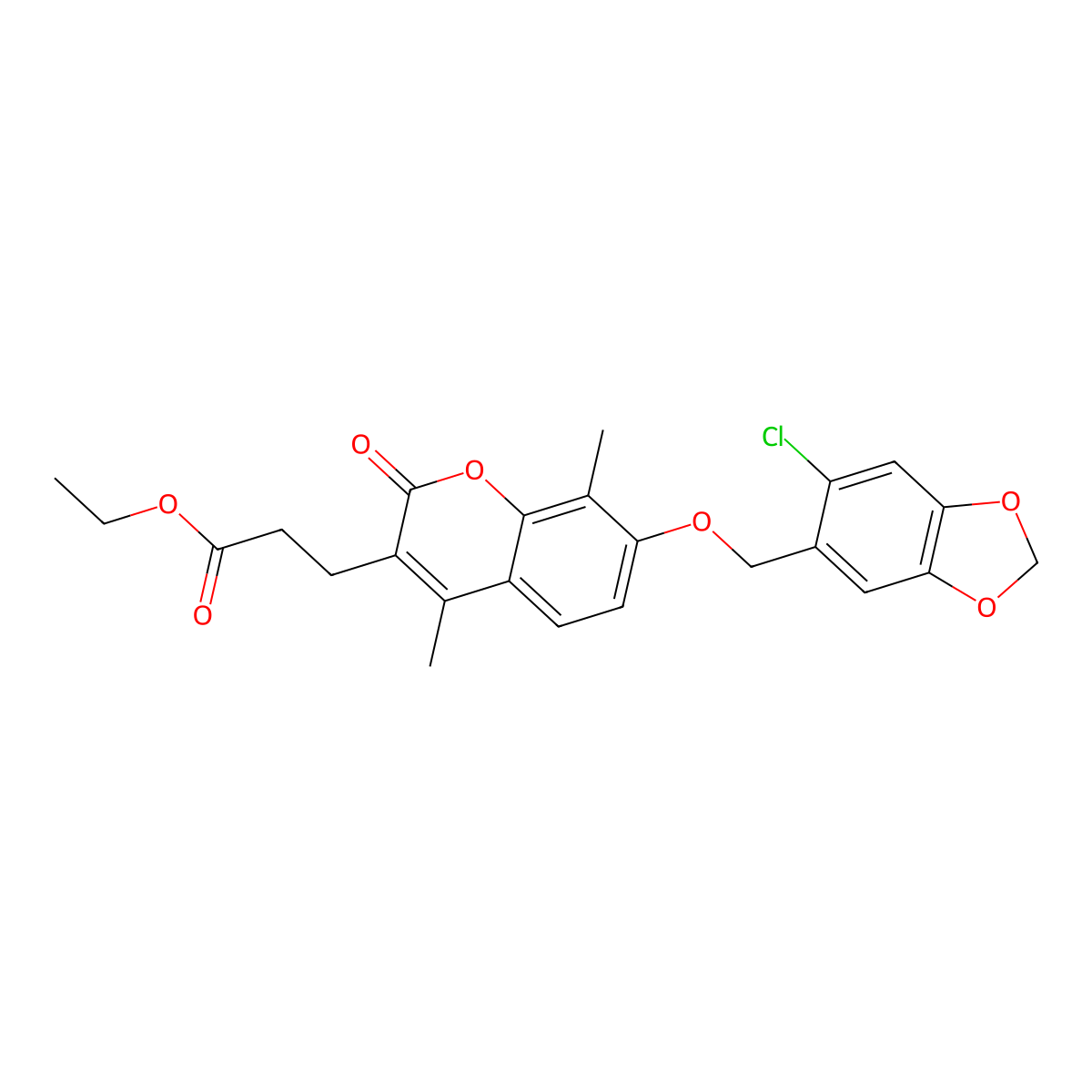 ethyl 3-{7-[(6-chloro-1,3-benzodioxol-5-yl)methoxy]-4,8-dimethyl-2-oxo-2H-chromen-3-yl}propanoate molecular structure, CAS 708243-74-7