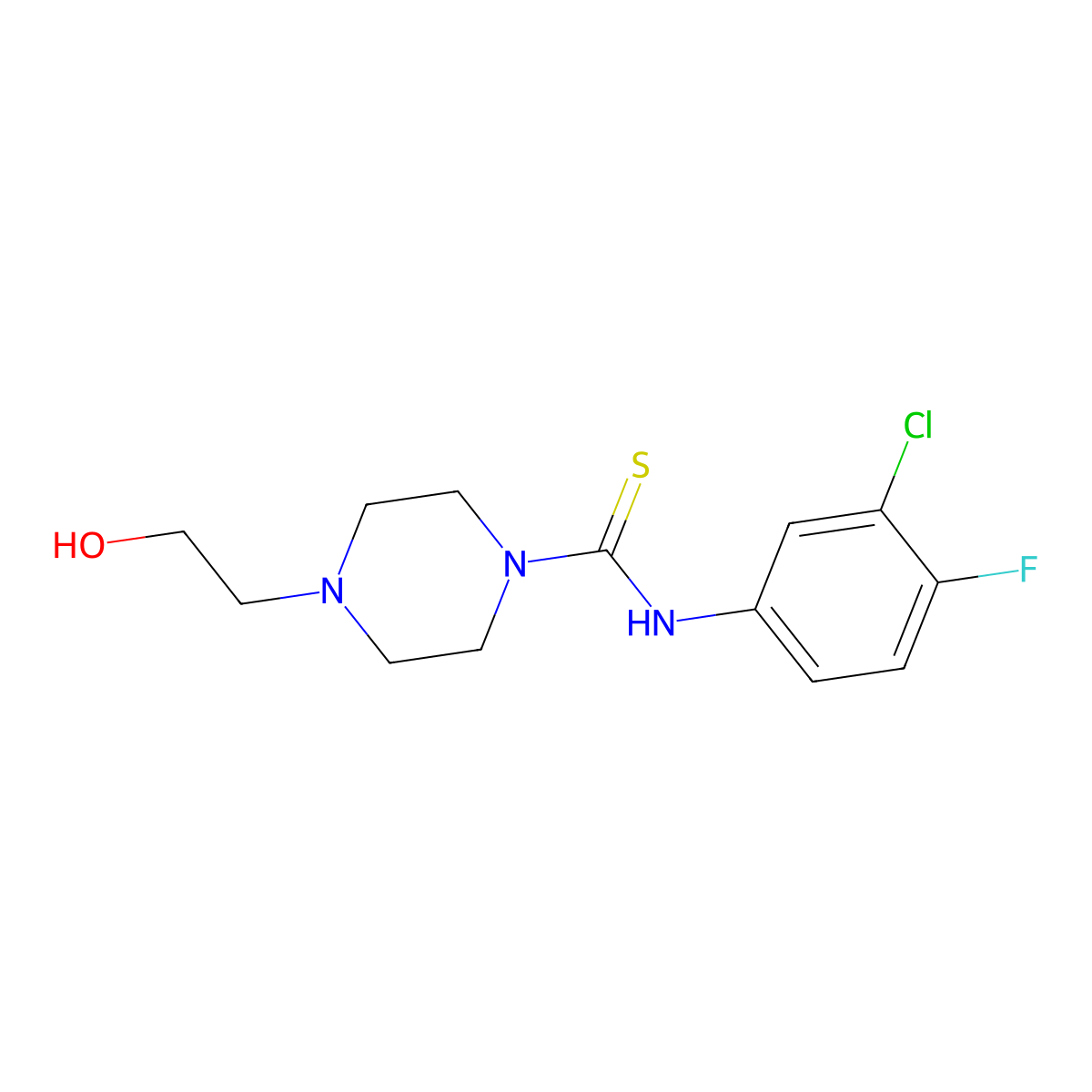 N-(3-chloro-4-fluorophenyl)-4-(2-hydroxyethyl)piperazine-1-carbothioamide molecular structure, CAS 708243-97-4