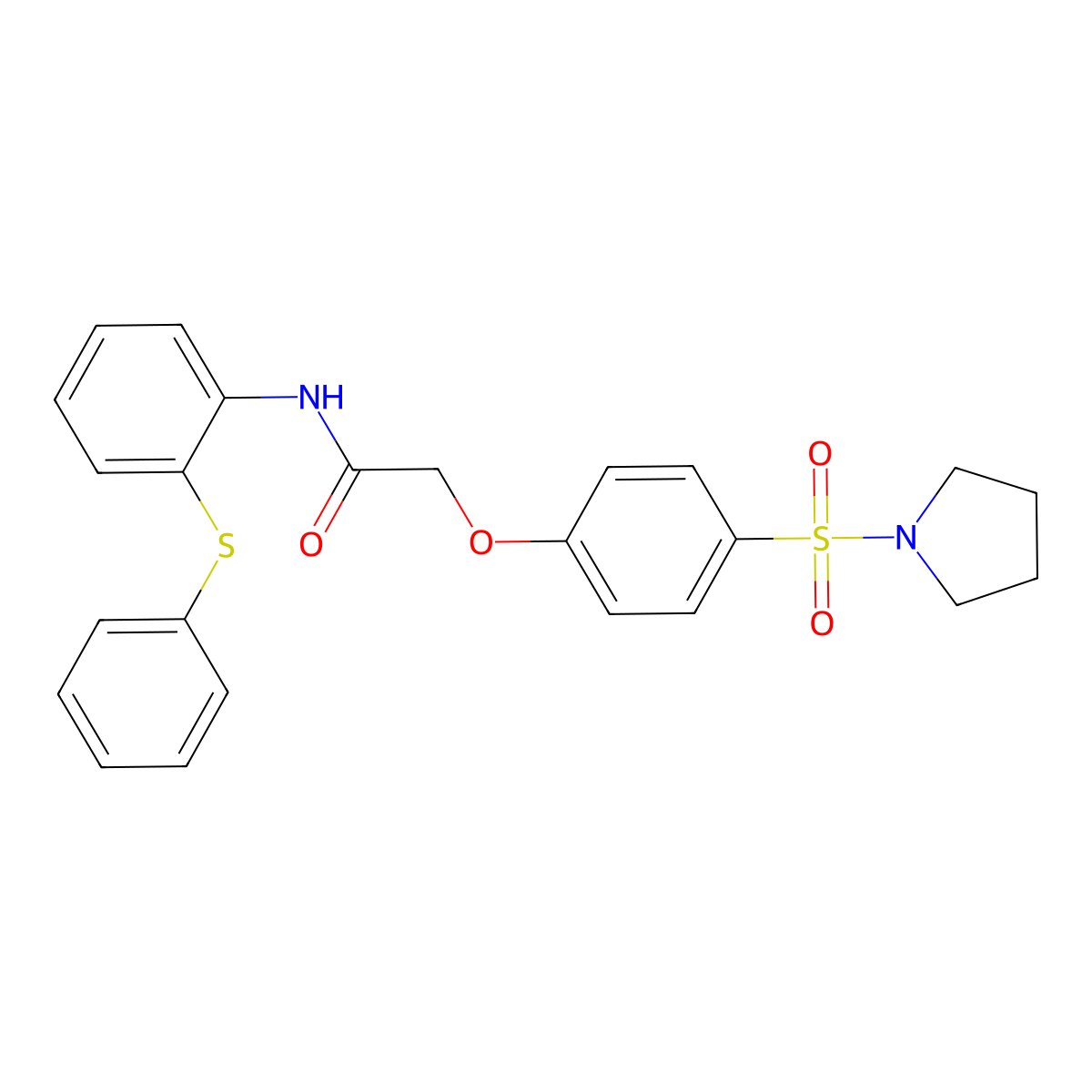 N-(2-phenylsulfanylphenyl)-2-(4-pyrrolidin-1-ylsulfonylphenoxy)acetamide molecular structure, CAS 708244-07-9