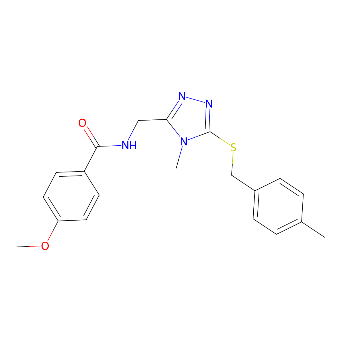 4-methoxy-N-[[4-methyl-5-[(4-methylphenyl)methylsulfanyl]-1,2,4-triazol-3-yl]methyl]benzamide molecular structure, CAS 708244-24-0