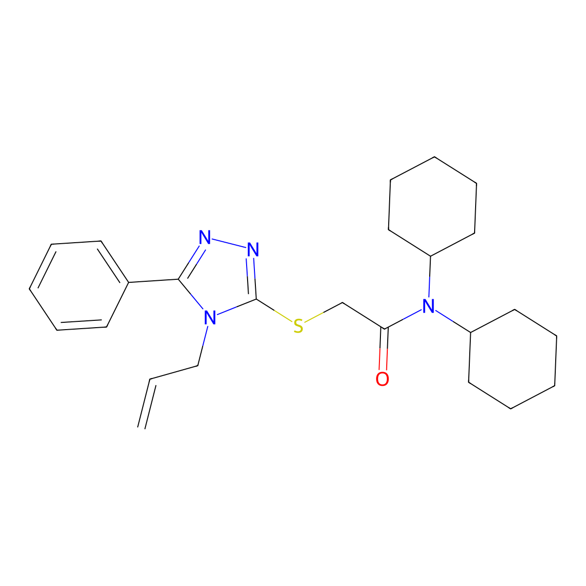N,N-dicyclohexyl-2-[(5-phenyl-4-prop-2-enyl-1,2,4-triazol-3-yl)sulfanyl]acetamide molecular structure, CAS 708244-35-3