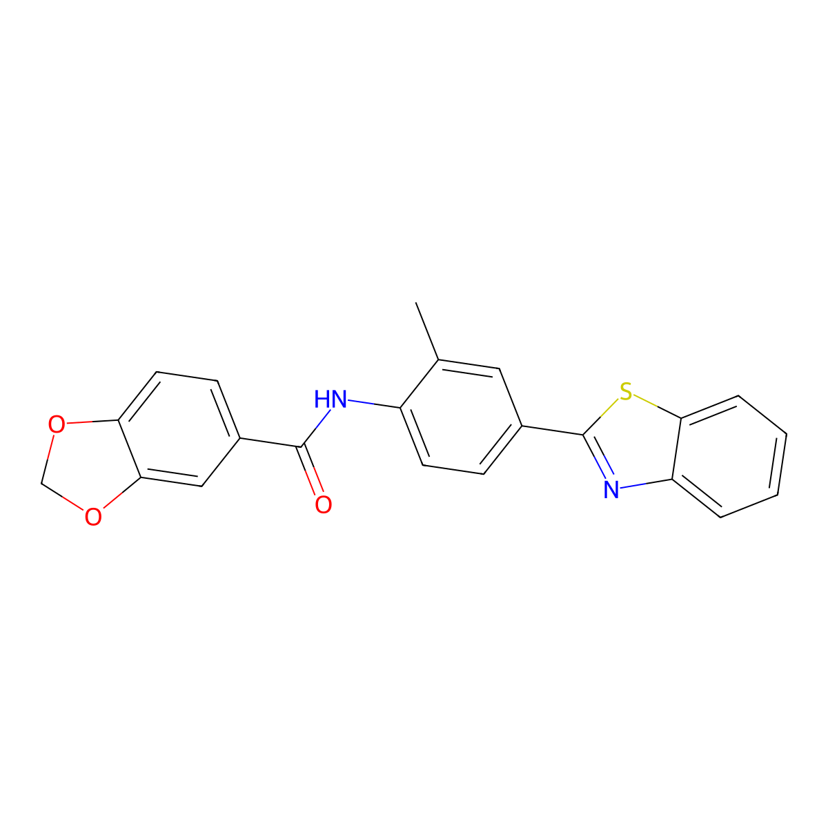 N-[4-(1,3-benzothiazol-2-yl)-2-methylphenyl]-1,3-benzodioxole-5-carboxamide molecular structure, CAS 708244-41-1
