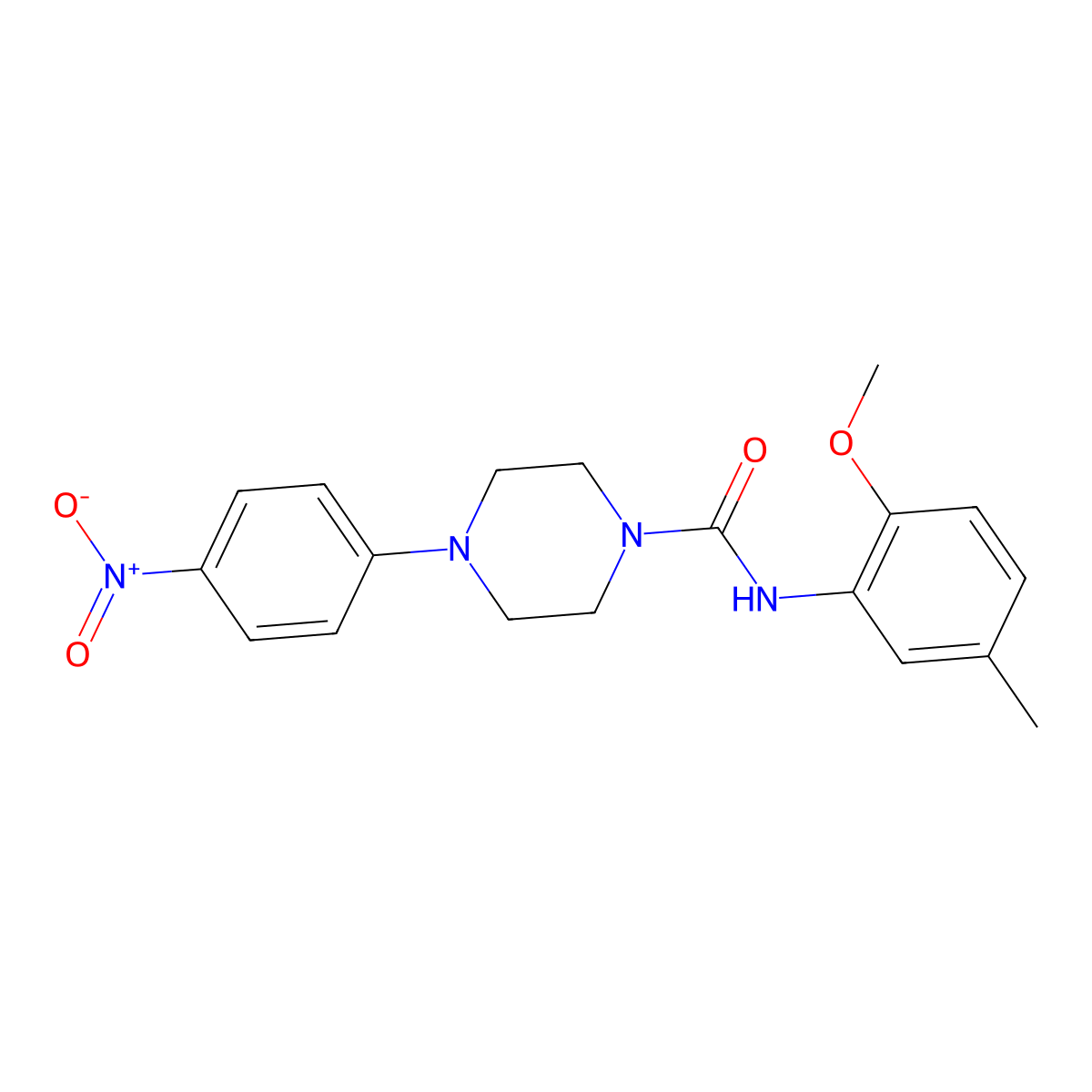 N-(2-methoxy-5-methylphenyl)-4-(4-nitrophenyl)piperazine-1-carboxamide molecular structure, CAS 708244-59-1
