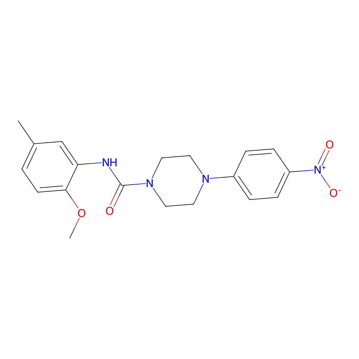 N-(2-methoxy-5-methylphenyl)-4-(4-nitrophenyl)piperazine-1-carboxamide molecular structure, CAS 708244-59-1