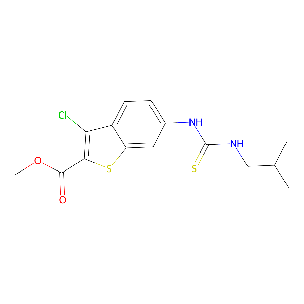 Methyl 3-chloro-6-{[(2-methylpropyl)carbamothioyl]amino}-1-benzothiophene-2-carboxylate molecular structure, CAS 708244-62-6