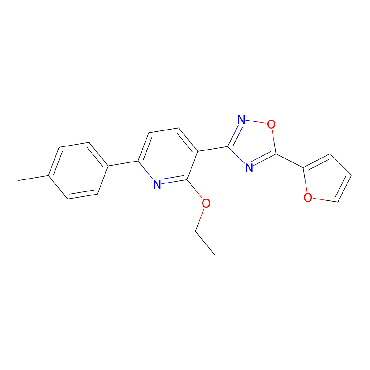 2-Ethoxy-3-[5-(furan-2-yl)-1,2,4-oxadiazol-3-yl]-6-(4-methylphenyl)pyridine molecular structure, CAS 708244-73-9