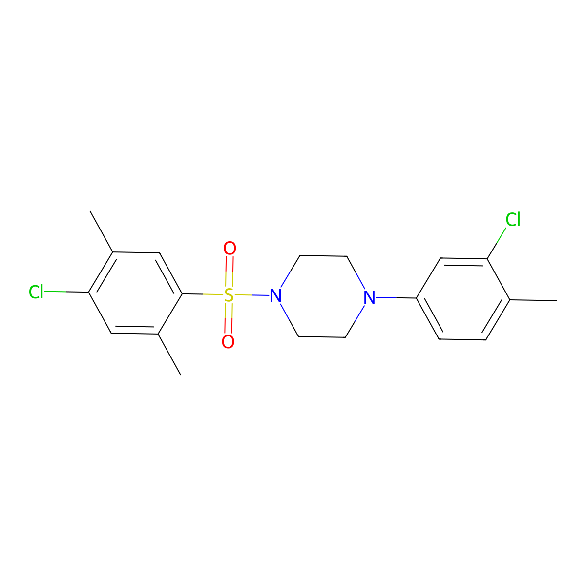 1-(4-Chloro-2,5-dimethylbenzenesulfonyl)-4-(3-chloro-4-methylphenyl)piperazine molecular structure, CAS 708244-89-7