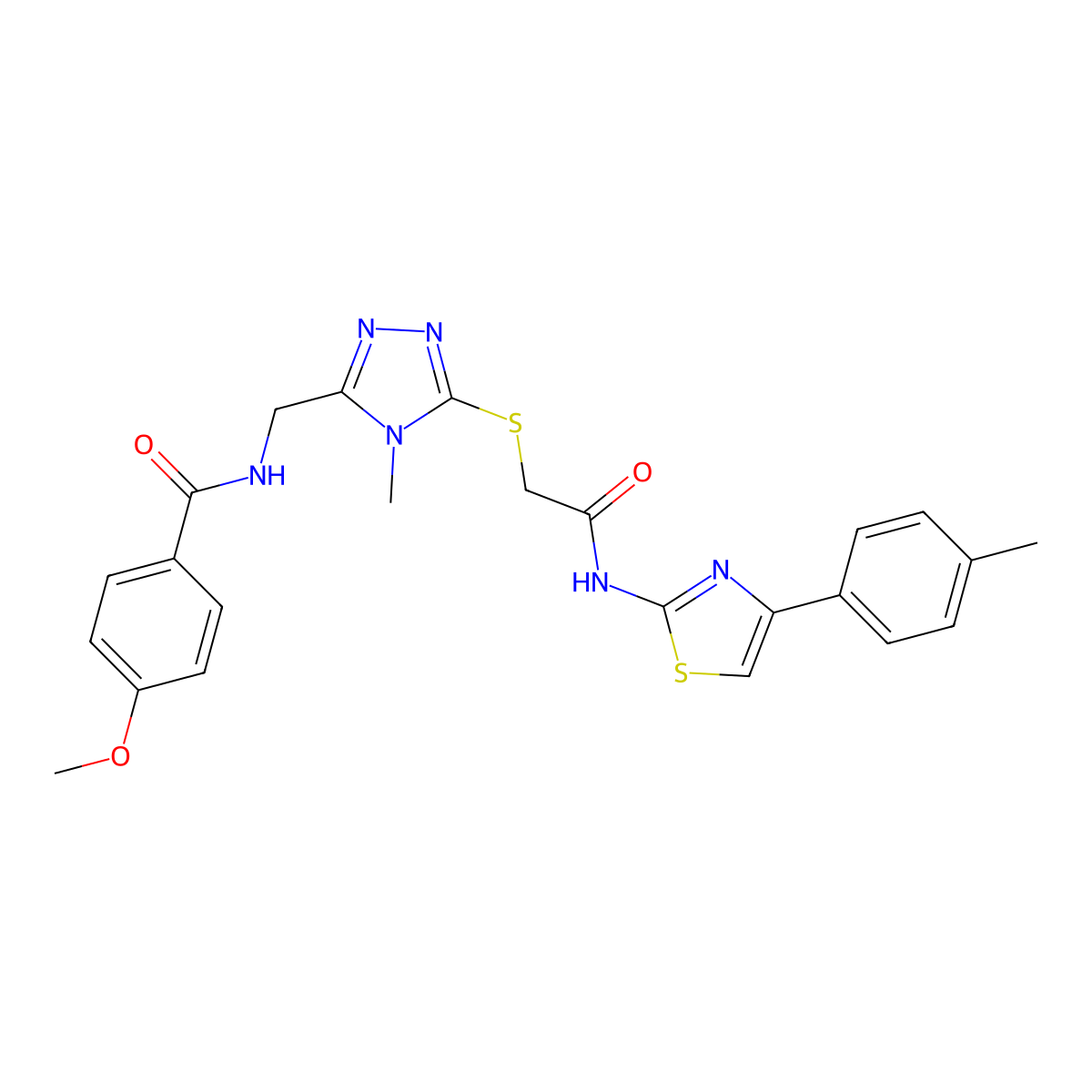 4-methoxy-N-[[4-methyl-5-[2-[[4-(4-methylphenyl)-1,3-thiazol-2-yl]amino]-2-oxoethyl]sulfanyl-1,2,4-triazol-3-yl]methyl]benzamide molecular structure, CAS 708245-09-4