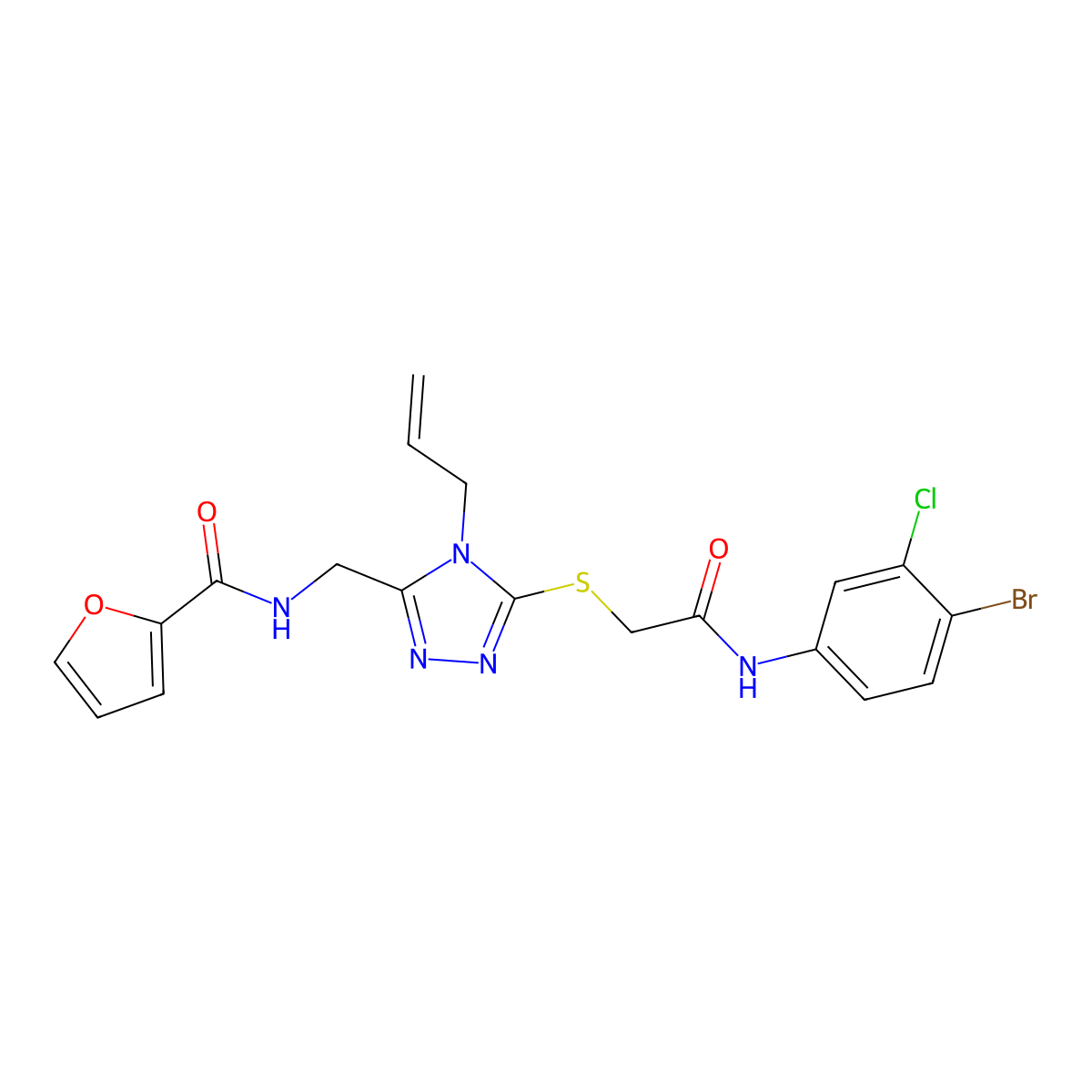 N-[[5-[2-(4-bromo-3-chloroanilino)-2-oxoethyl]sulfanyl-4-prop-2-enyl-1,2,4-triazol-3-yl]methyl]furan-2-carboxamide molecular structure, CAS 708245-15-2