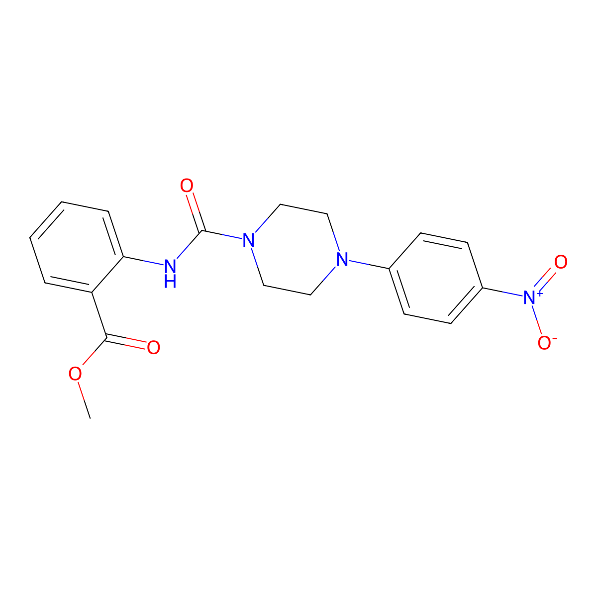 Methyl 2-{[4-(4-nitrophenyl)piperazinyl]carbonylamino}benzoate molecular structure, CAS 708245-23-2