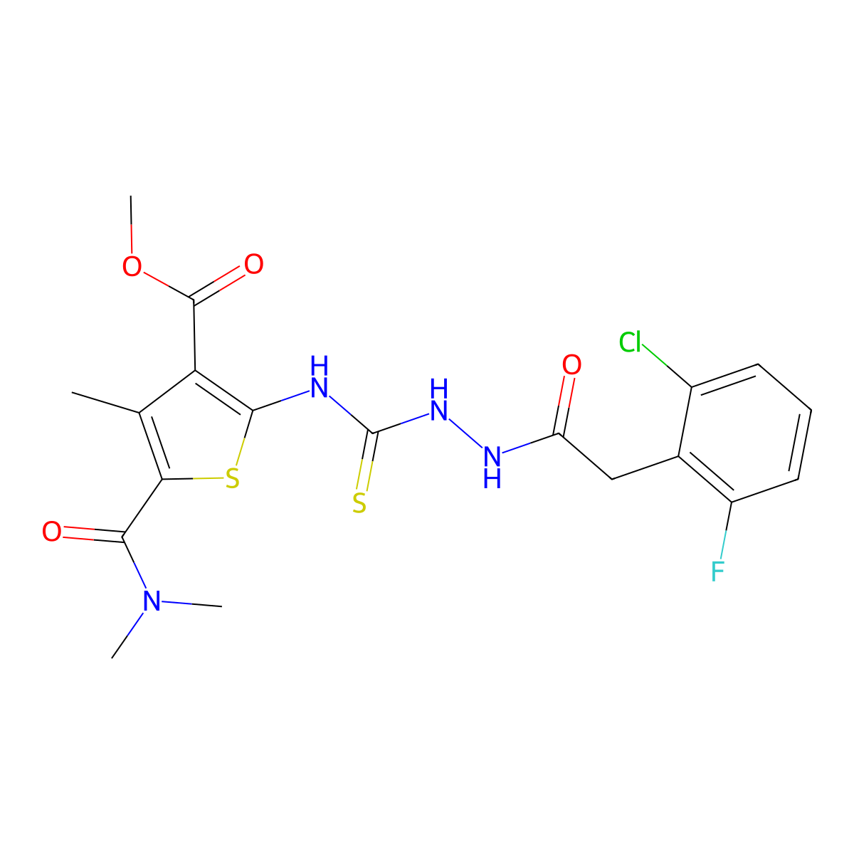 Methyl 2-[({2-[(2-chloro-6-fluorophenyl)acetyl]hydrazinyl}carbonothioyl)amino]-5-(dimethylcarbamoyl)-4-methylthiophene-3-carboxylate molecular structure, CAS 708245-33-4