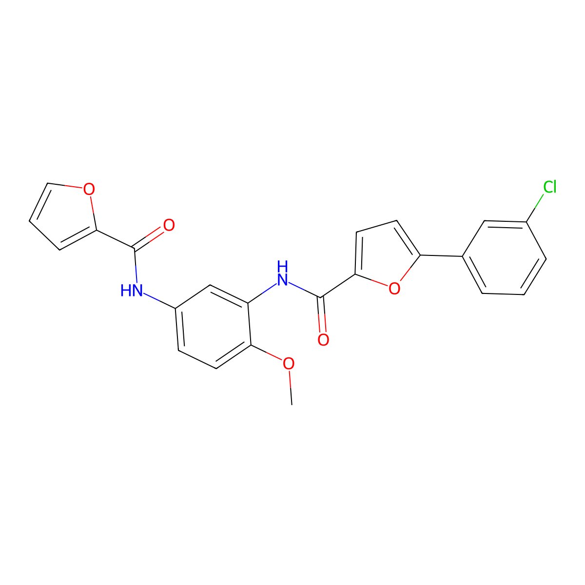 5-(3-chlorophenyl)-N-[5-(furan-2-carbonylamino)-2-methoxyphenyl]furan-2-carboxamide molecular structure, CAS 708245-56-1