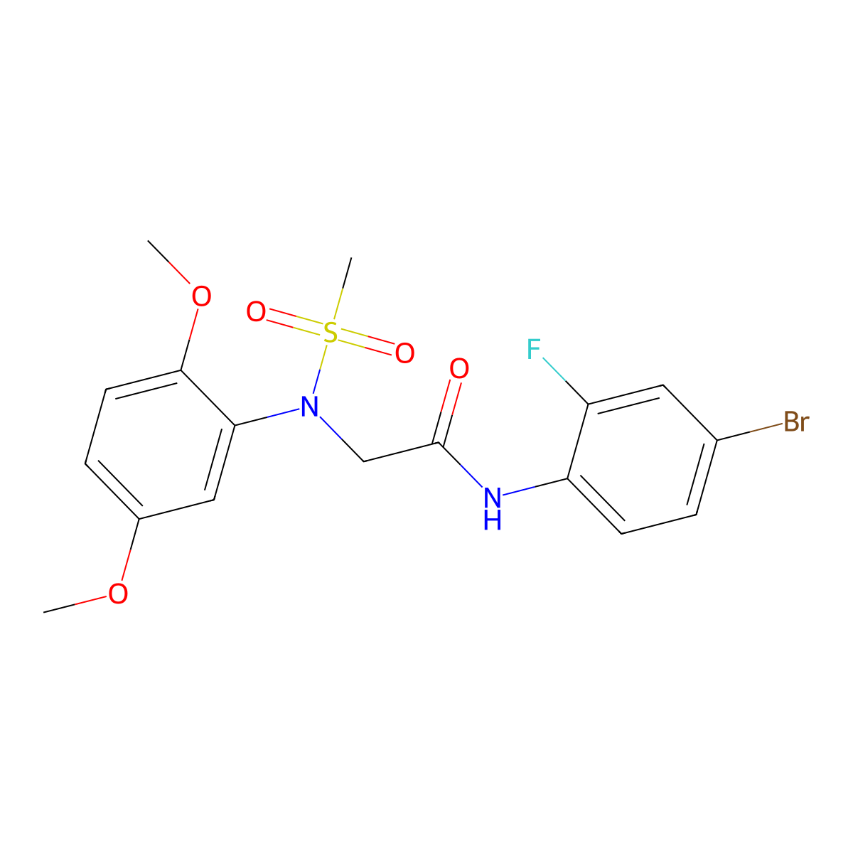 N-(4-bromo-2-fluorophenyl)-2-(2,5-dimethoxy-N-methylsulfonylanilino)acetamide molecular structure, CAS 708245-80-1