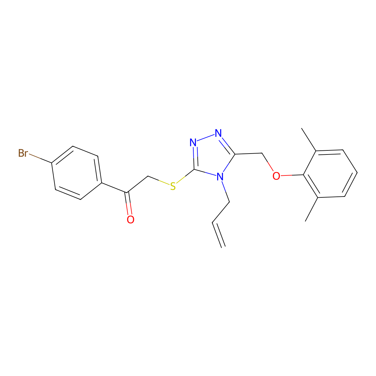 1-(4-Bromophenyl)-2-[[5-[(2,6-dimethylphenoxy)methyl]-4-prop-2-enyl-1,2,4-triazol-3-yl]sulfanyl]ethanone molecular structure, CAS 708245-94-7
