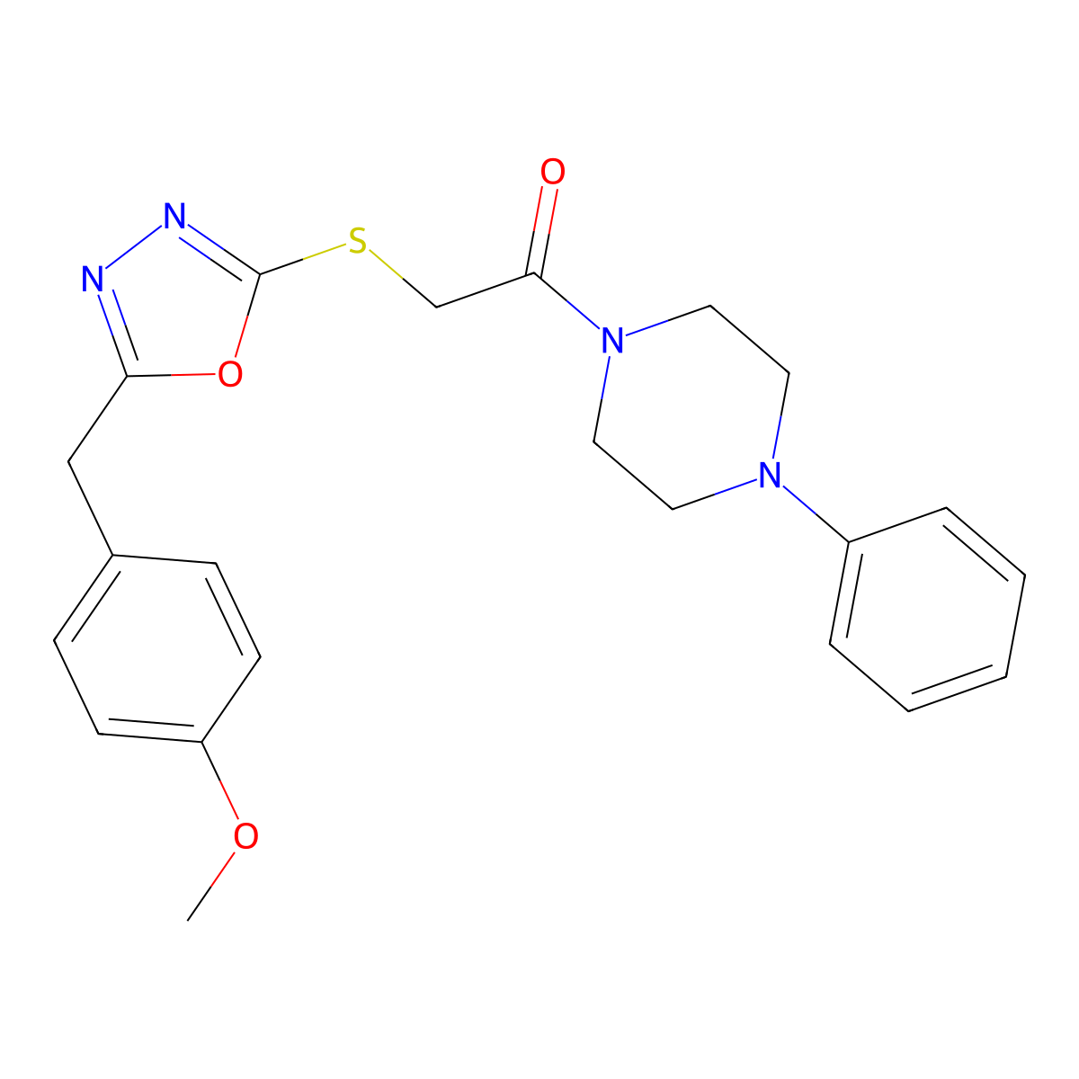 1-({[5-(4-Methoxybenzyl)-1,3,4-oxadiazol-2-yl]thio}acetyl)-4-phenylpiperazine molecular structure, CAS 708246-71-3