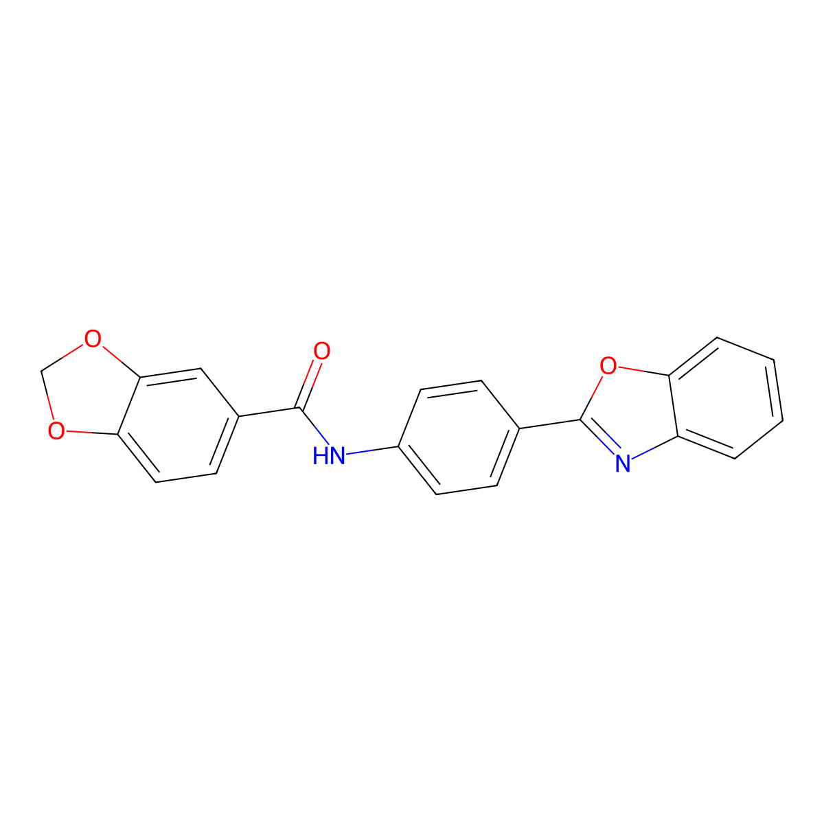N-[4-(1,3-benzoxazol-2-yl)phenyl]-1,3-benzodioxole-5-carboxamide molecular structure, CAS 708246-85-9