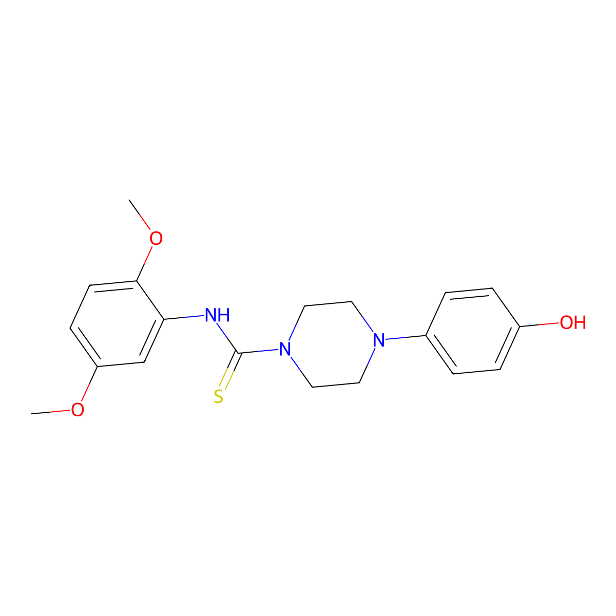 N-(2,5-dimethoxyphenyl)-4-(4-hydroxyphenyl)piperazine-1-carbothioamide molecular structure, CAS 708247-07-8