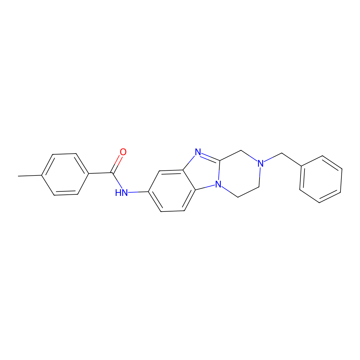 N-(2-benzyl-3,4-dihydro-1H-pyrazino[1,2-a]benzimidazol-8-yl)-4-methylbenzamide molecular structure, CAS 708247-13-6
