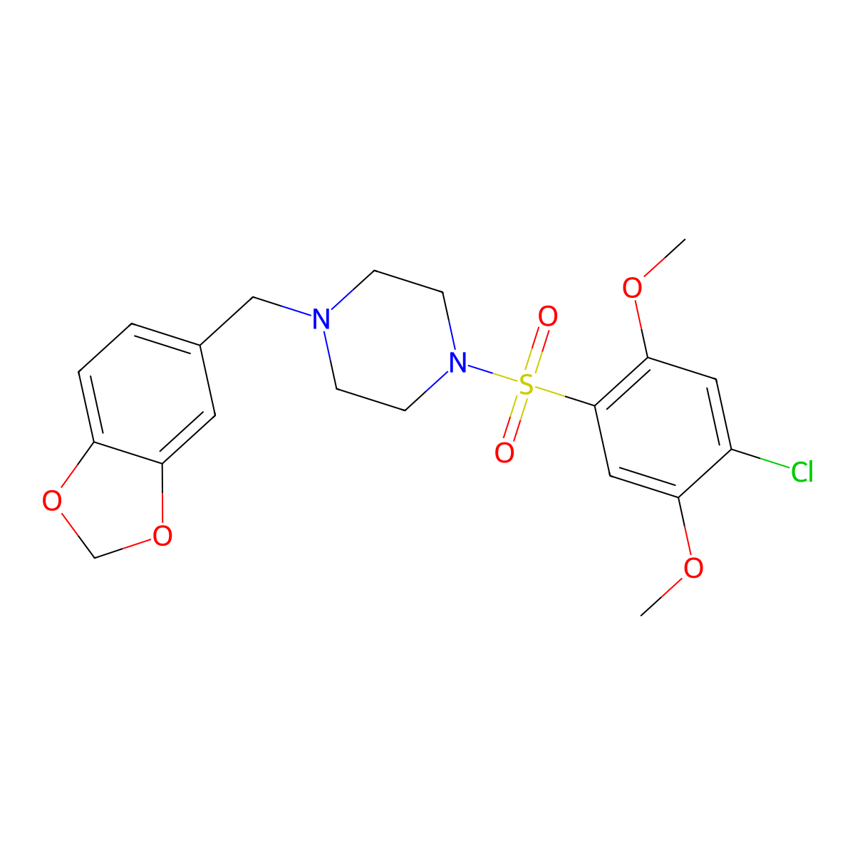 1-(1,3-Benzodioxol-5-ylmethyl)-4-[(4-chloro-2,5-dimethoxyphenyl)sulfonyl]piperazine molecular structure, CAS 708247-40-9