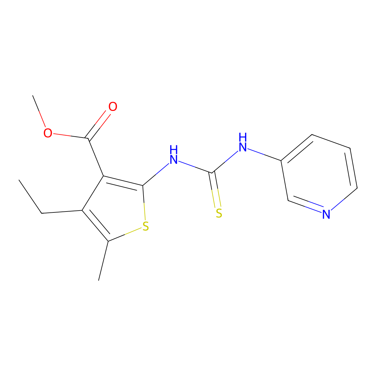 Methyl 4-ethyl-5-methyl-2-[(pyridin-3-ylcarbamothioyl)amino]thiophene-3-carboxylate molecular structure, CAS 708247-51-2