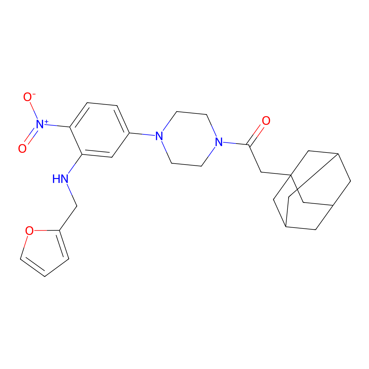 2-(1-Adamantyl)-1-[4-[3-(furan-2-ylmethylamino)-4-nitrophenyl]piperazin-1-yl]ethanone molecular structure, CAS 708247-58-9