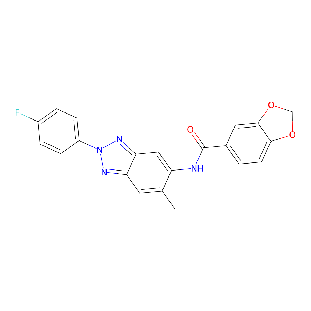 N-[2-(4-fluorophenyl)-6-methylbenzotriazol-5-yl]-1,3-benzodioxole-5-carboxamide molecular structure, CAS 708247-79-4