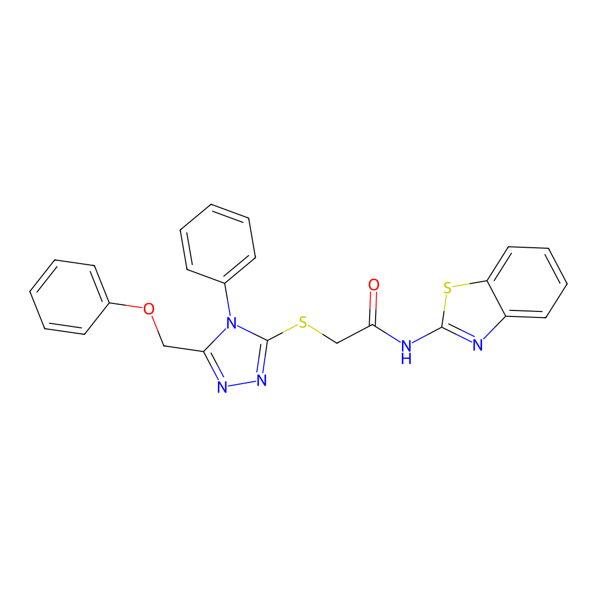 N-(1,3-benzothiazol-2-yl)-2-[[5-(phenoxymethyl)-4-phenyl-1,2,4-triazol-3-yl]sulfanyl]acetamide molecular structure, CAS 708247-99-8