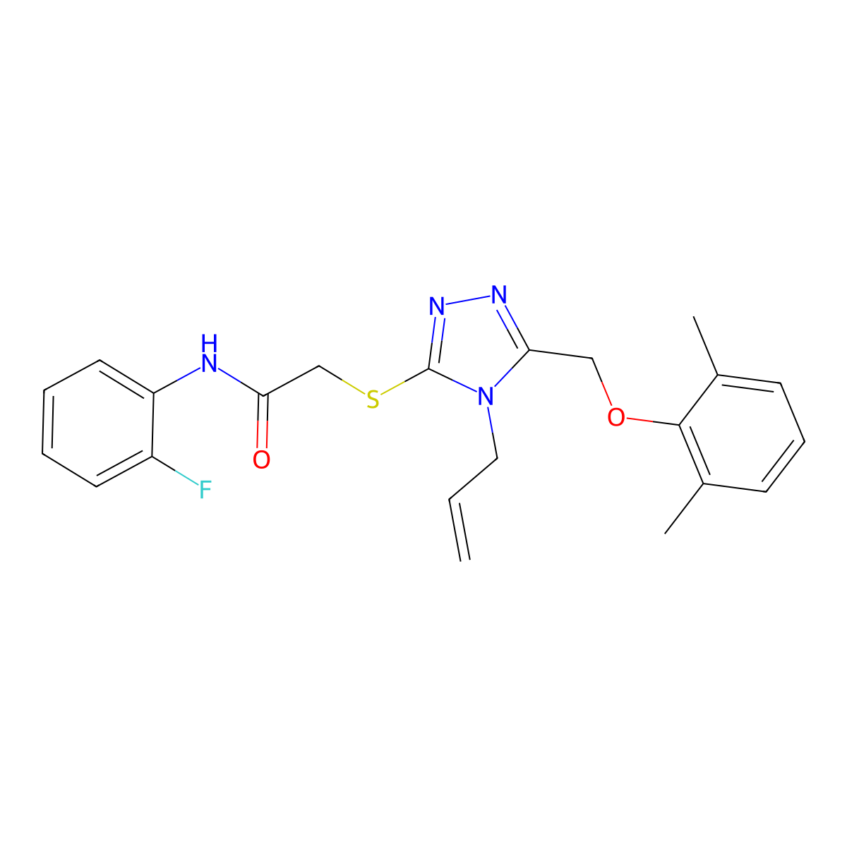 2-[[5-[(2,6-dimethylphenoxy)methyl]-4-prop-2-enyl-1,2,4-triazol-3-yl]sulfanyl]-N-(2-fluorophenyl)acetamide molecular structure, CAS 708248-06-0