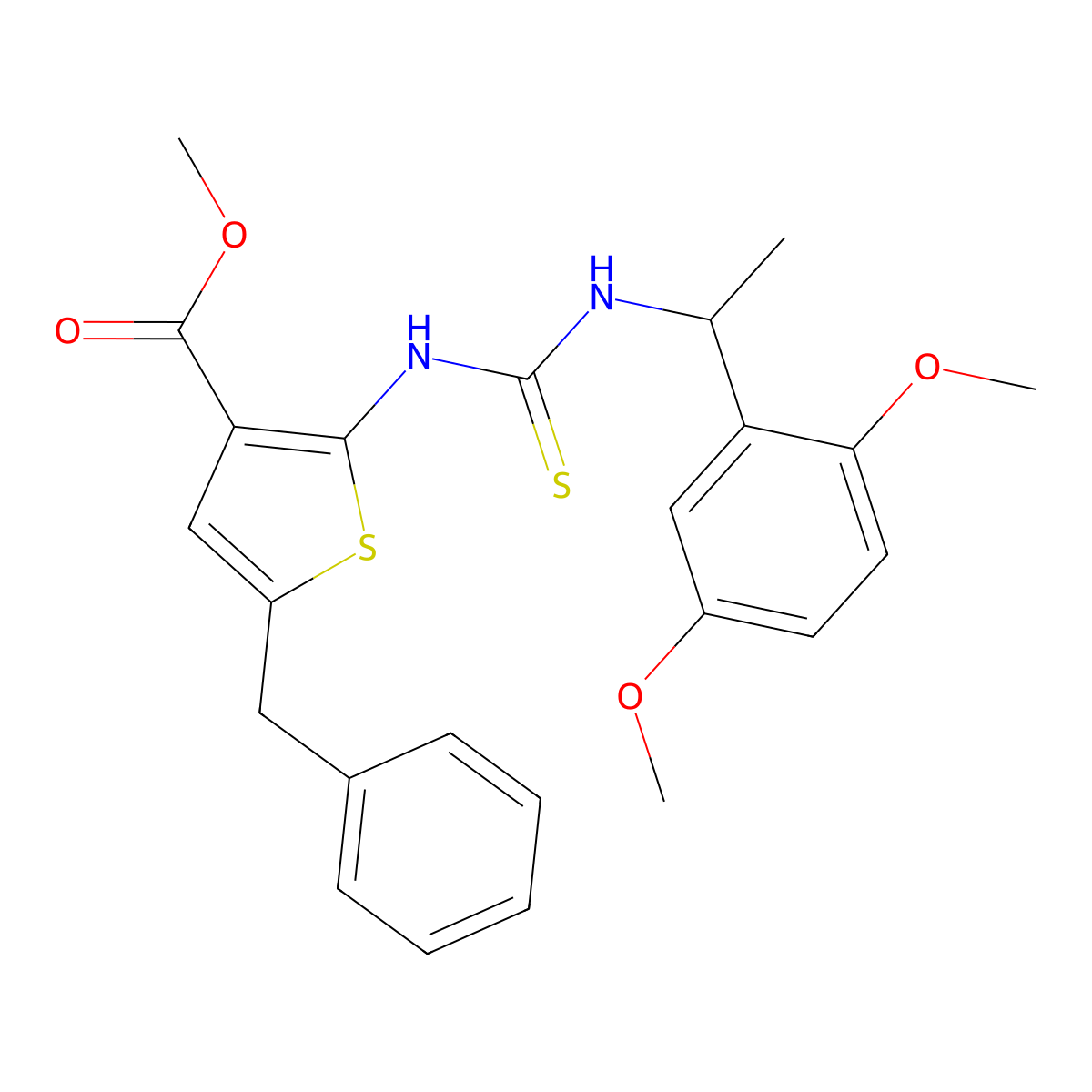 Methyl 5-benzyl-2-({[1-(2,5-dimethoxyphenyl)ethyl]carbamothioyl}amino)thiophene-3-carboxylate molecular structure, CAS 708248-24-2