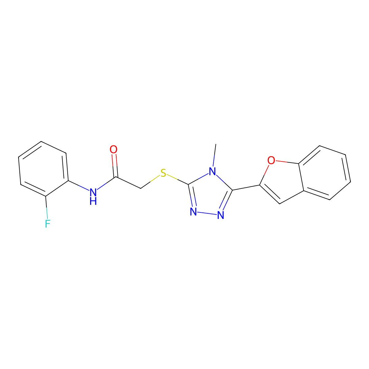 2-[[5-(1-benzofuran-2-yl)-4-methyl-1,2,4-triazol-3-yl]sulfanyl]-N-(2-fluorophenyl)acetamide molecular structure, CAS 708248-49-1