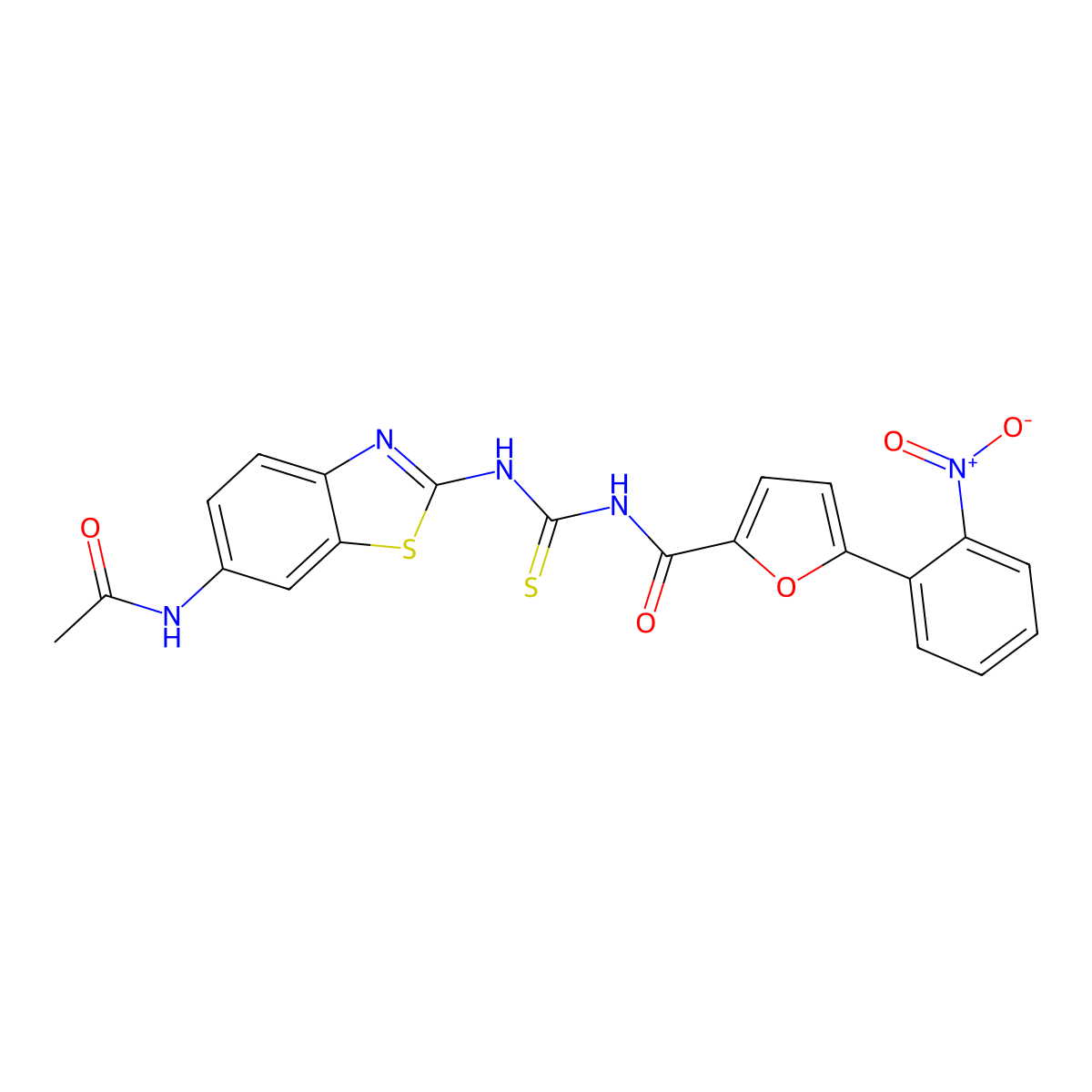 N-[(6-acetamido-1,3-benzothiazol-2-yl)carbamothioyl]-5-(2-nitrophenyl)furan-2-carboxamide molecular structure, CAS 708248-76-4