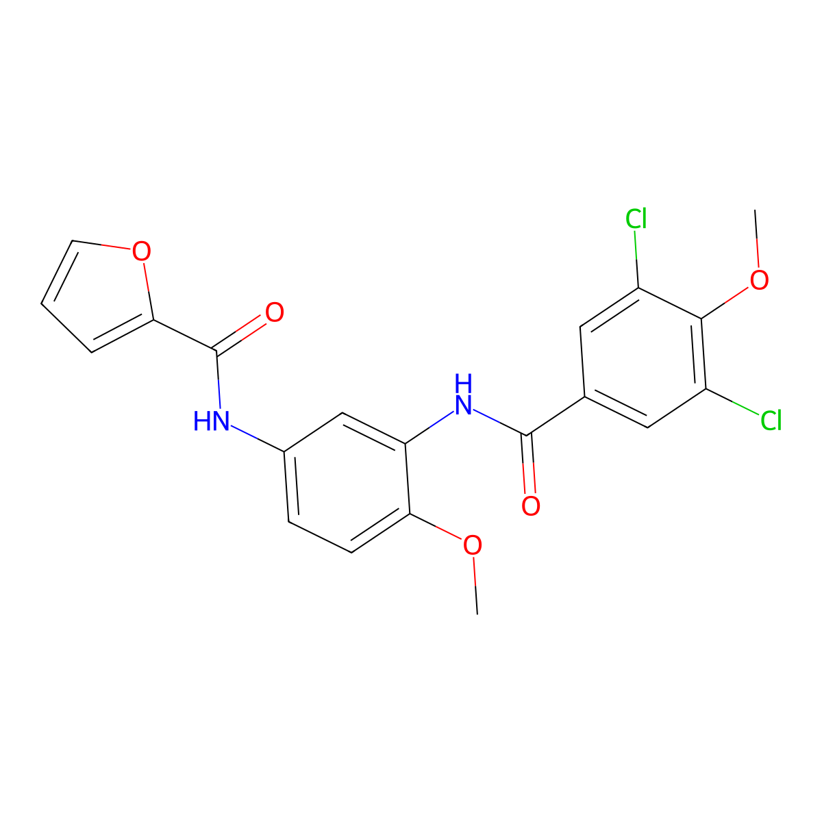 N-[3-[(3,5-dichloro-4-methoxybenzoyl)amino]-4-methoxyphenyl]furan-2-carboxamide molecular structure, CAS 708248-79-7