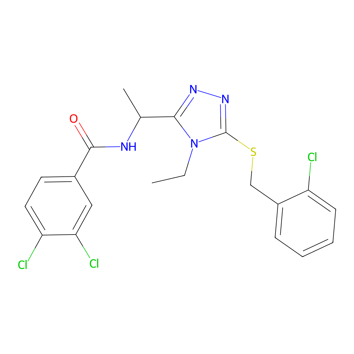 3,4-dichloro-N-[1-[5-[(2-chlorophenyl)methylsulfanyl]-4-ethyl-1,2,4-triazol-3-yl]ethyl]benzamide molecular structure, CAS 708248-85-5