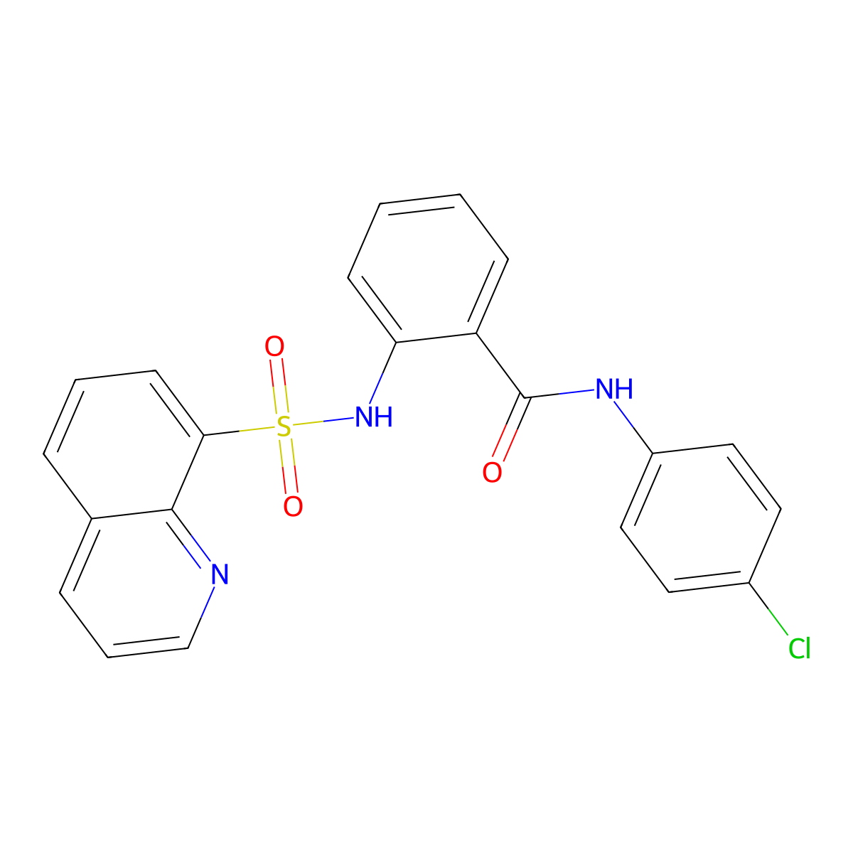 N-(4-chlorophenyl)-2-(quinolin-8-ylsulfonylamino)benzamide molecular structure, CAS 708249-03-0