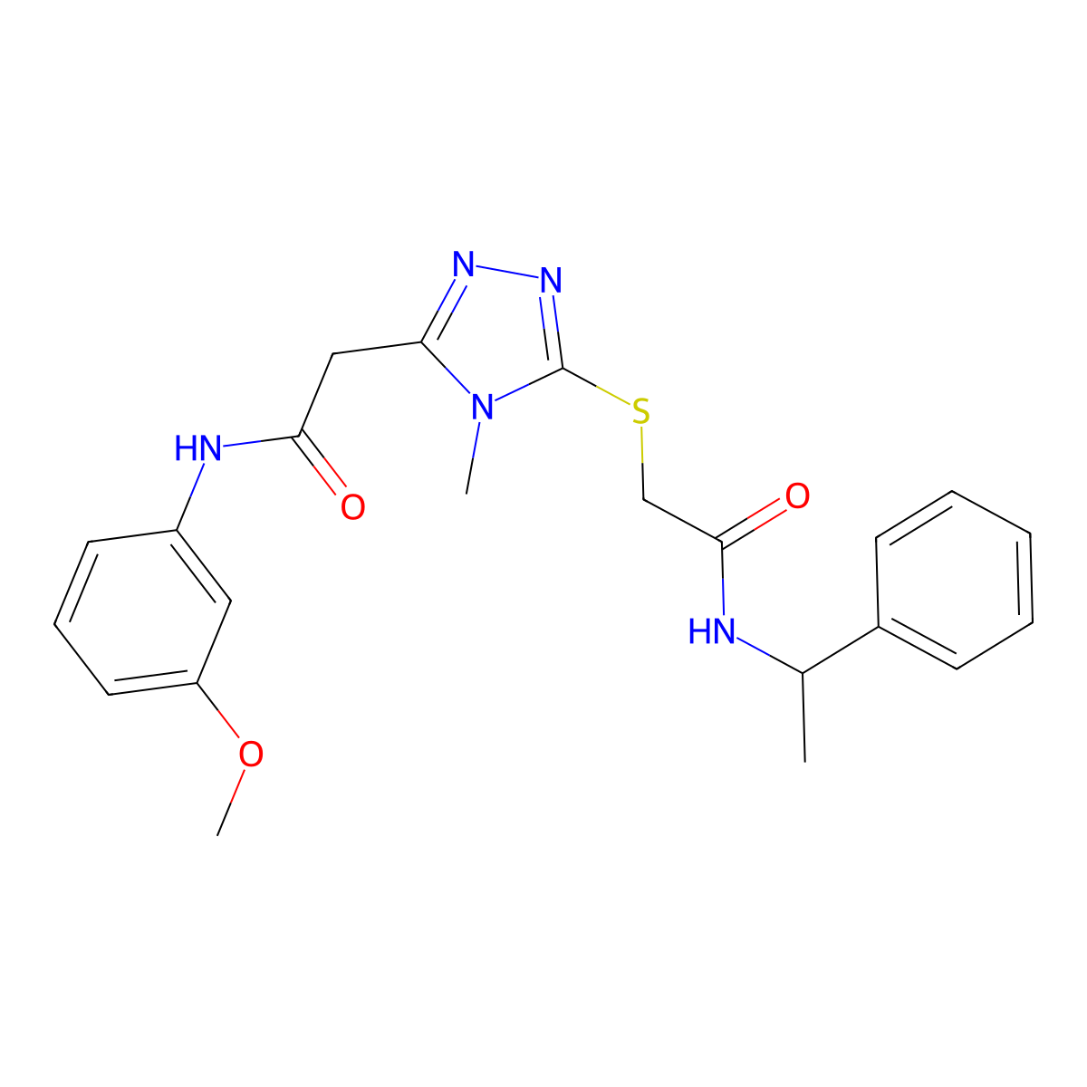 2-[(5-{2-[(3-methoxyphenyl)amino]-2-oxoethyl}-4-methyl-4H-1,2,4-triazol-3-yl)sulfanyl]-N-(1-phenylethyl)acetamide molecular structure, CAS 708249-14-3