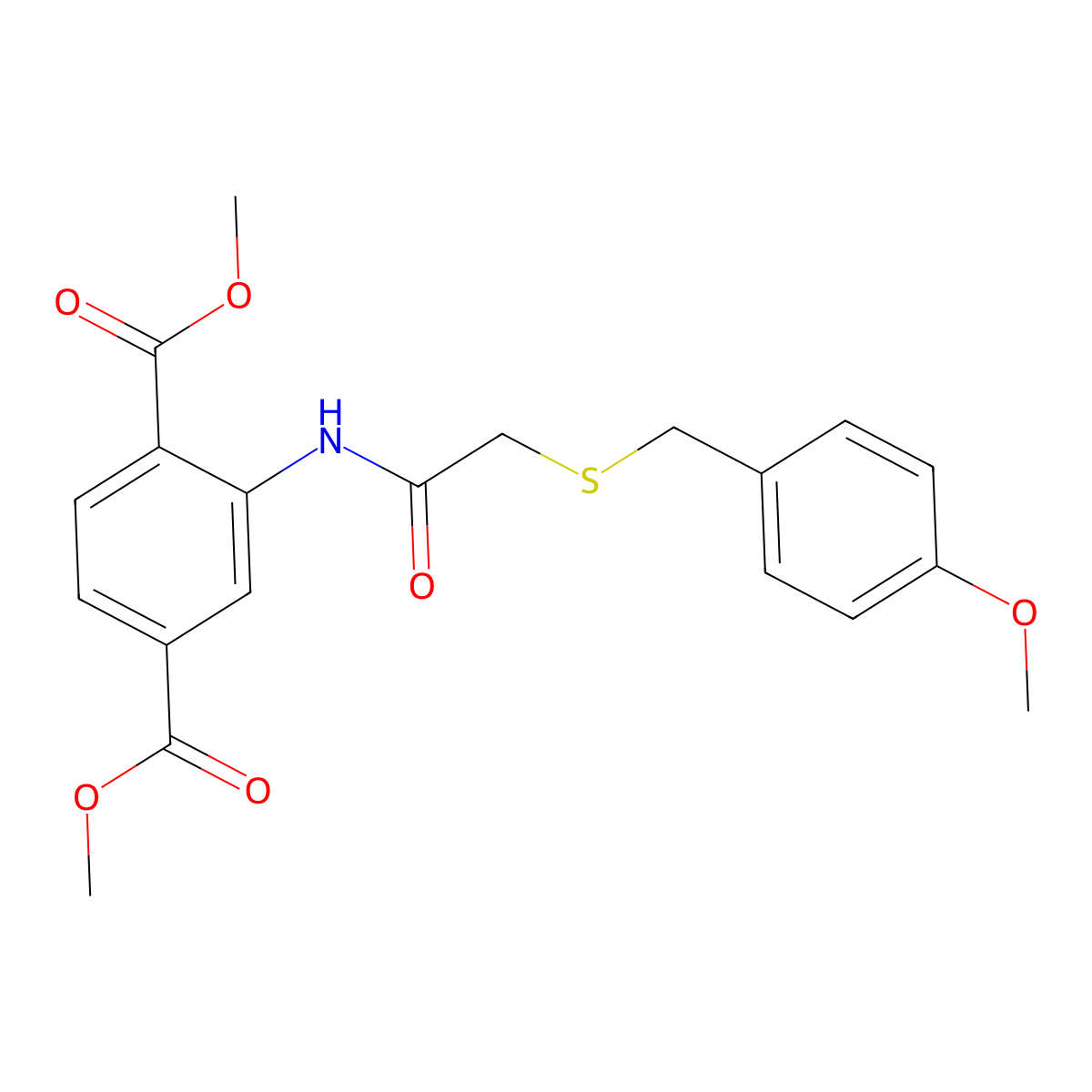 Dimethyl 2-({[(4-methoxybenzyl)sulfanyl]acetyl}amino)benzene-1,4-dicarboxylate molecular structure, CAS 708249-15-4