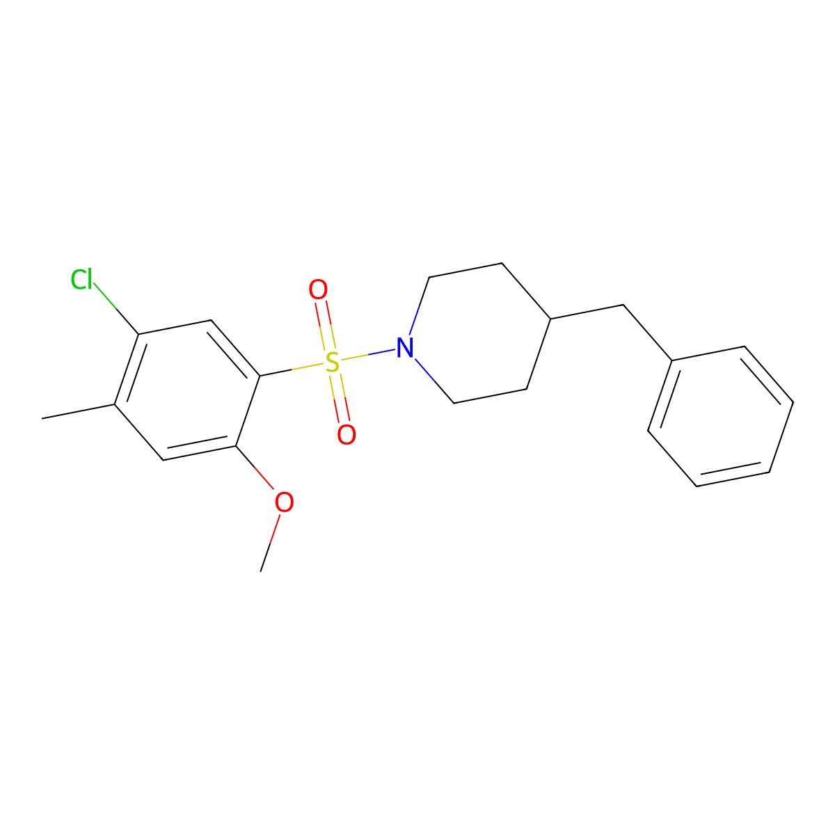 4-Benzyl-1-(5-chloro-2-methoxy-4-methylbenzenesulfonyl)piperidine molecular structure, CAS 708249-20-1