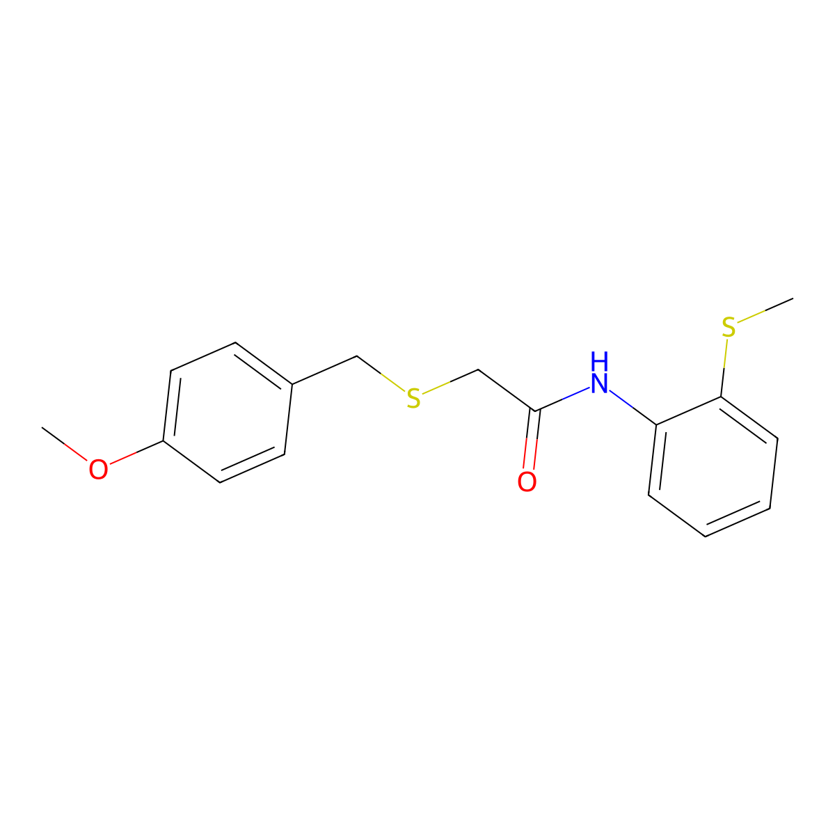 2-[(4-methoxybenzyl)sulfanyl]-N-[2-(methylsulfanyl)phenyl]acetamide molecular structure, CAS 708249-25-6
