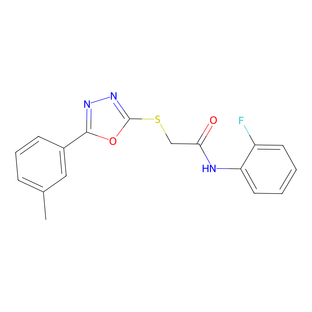 N-(2-fluorophenyl)-2-[[5-(3-methylphenyl)-1,3,4-oxadiazol-2-yl]sulfanyl]acetamide molecular structure, CAS 708249-26-7