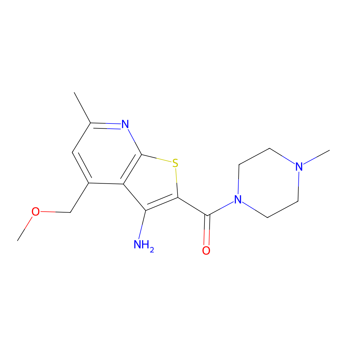 [3-Amino-4-(methoxymethyl)-6-methylthieno[2,3-b]pyridin-2-yl](4-methylpiperazin-1-yl)methanone molecular structure, CAS 708249-37-0