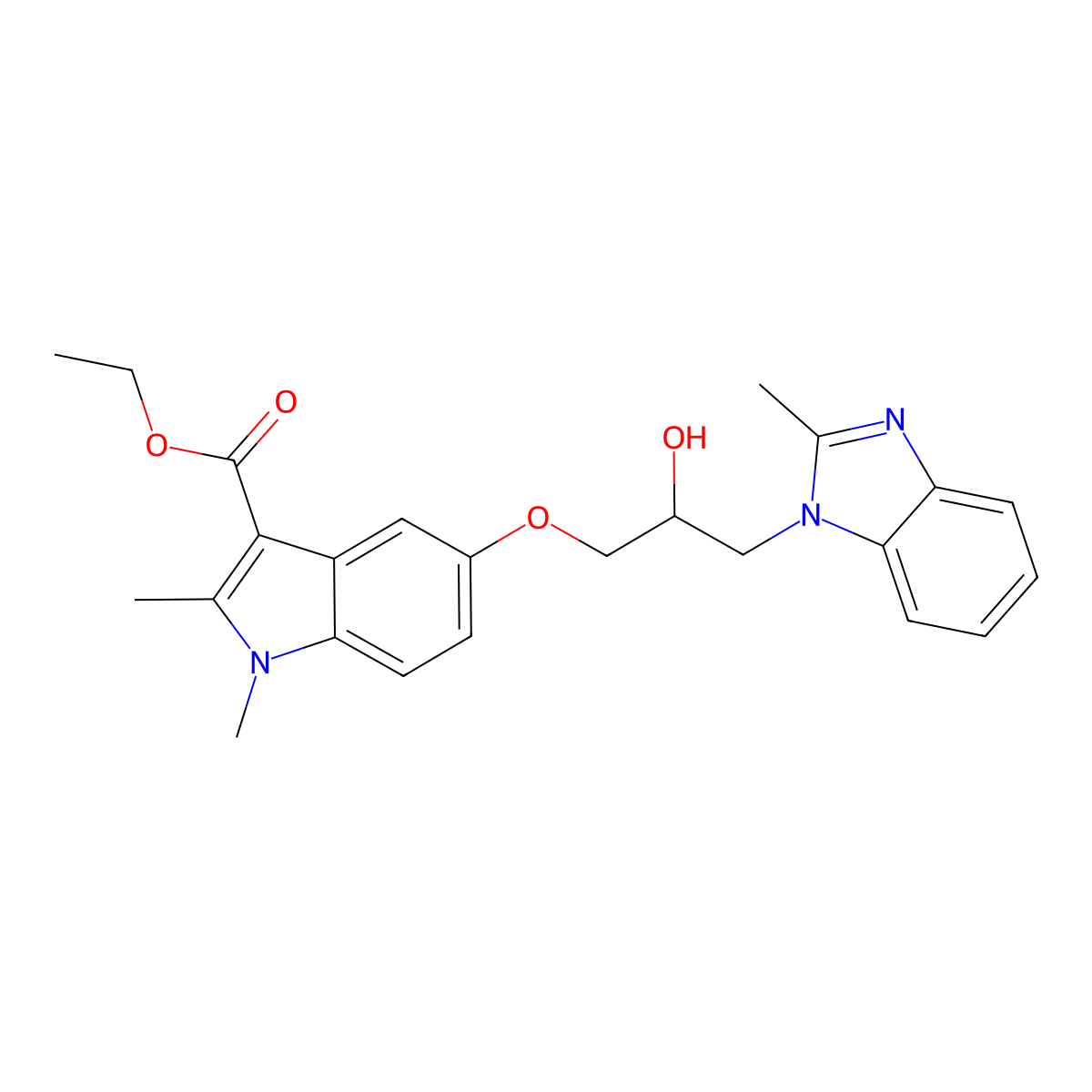 ethyl 5-[2-hydroxy-3-(2-methyl-1H-benzimidazol-1-yl)propoxy]-1,2-dimethyl-1H-indole-3-carboxylate molecular structure, CAS 708249-52-9