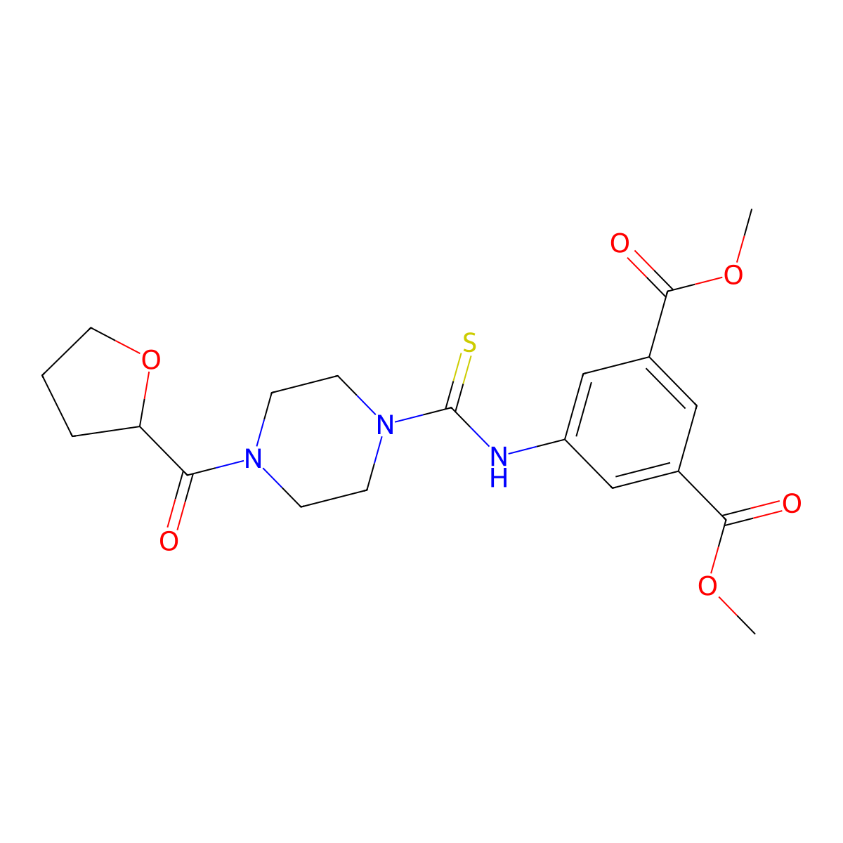Dimethyl 5-({[4-(tetrahydrofuran-2-ylcarbonyl)piperazin-1-yl]carbonothioyl}amino)benzene-1,3-dicarboxylate molecular structure, CAS 708249-53-0