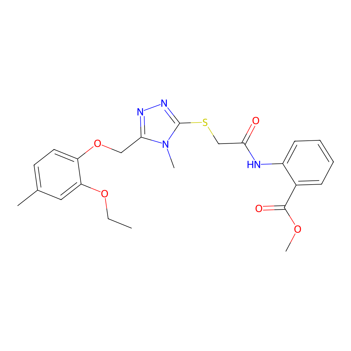 methyl 2-{[({5-[(2-ethoxy-4-methylphenoxy)methyl]-4-methyl-4H-1,2,4-triazol-3-yl}sulfanyl)acetyl]amino}benzoate molecular structure, CAS 708249-57-4