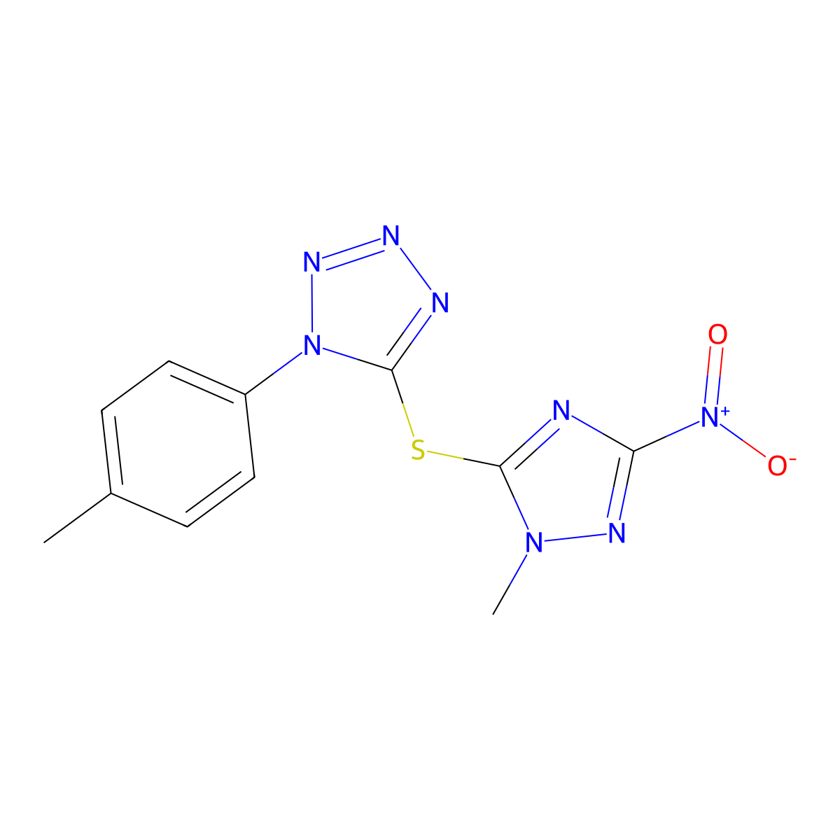 5-[(2-Methyl-5-nitro-1,2,4-triazol-3-yl)sulfanyl]-1-(4-methylphenyl)tetrazole molecular structure, CAS 708249-68-7