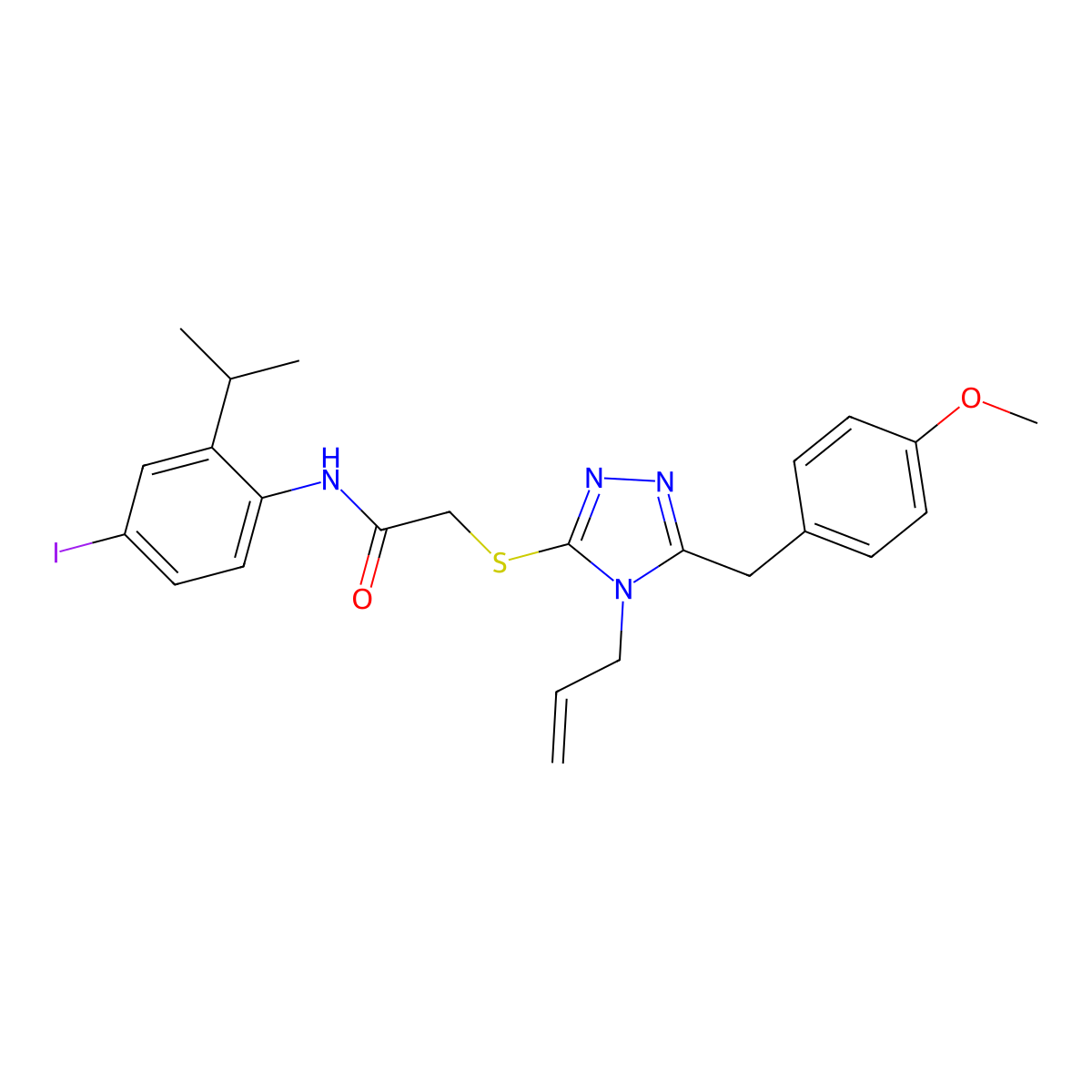 N-(4-iodo-2-propan-2-ylphenyl)-2-[[5-[(4-methoxyphenyl)methyl]-4-prop-2-enyl-1,2,4-triazol-3-yl]sulfanyl]acetamide molecular structure, CAS 708249-70-1