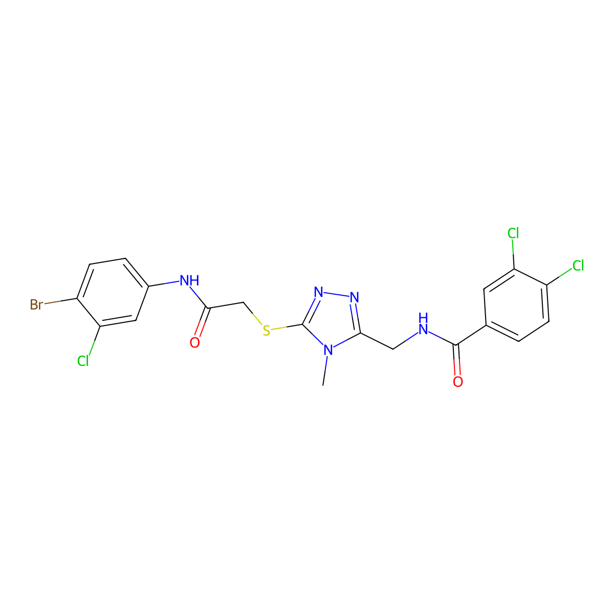 N-[[5-[2-(4-bromo-3-chloroanilino)-2-oxoethyl]sulfanyl-4-methyl-1,2,4-triazol-3-yl]methyl]-3,4-dichlorobenzamide molecular structure, CAS 708249-79-0